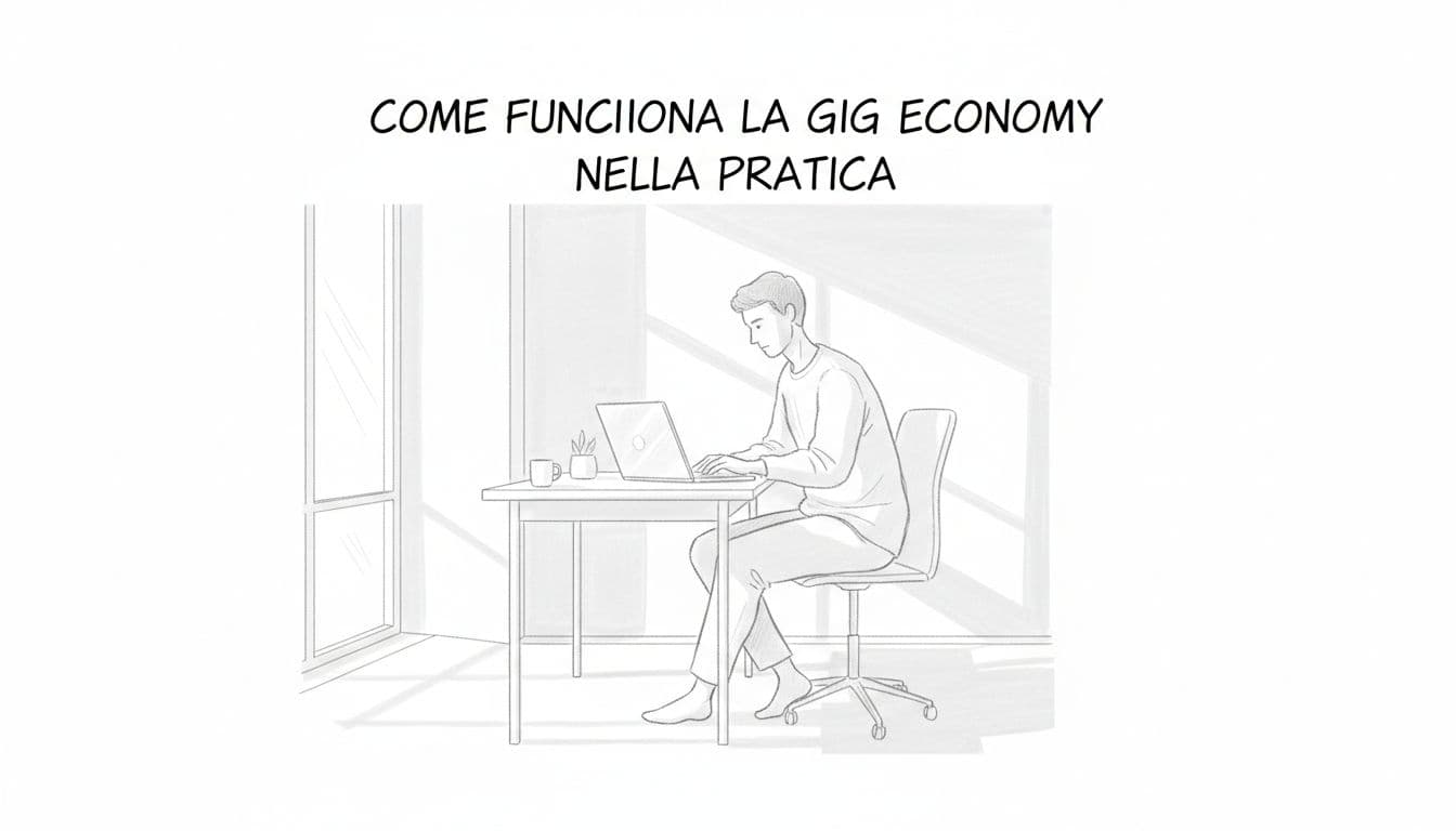 A graphite sketch of a solitary professional working on a laptop at a clean, minimal desk. The light shading emphasizes the focused individual within a bright, modern, and uncluttered home environment.