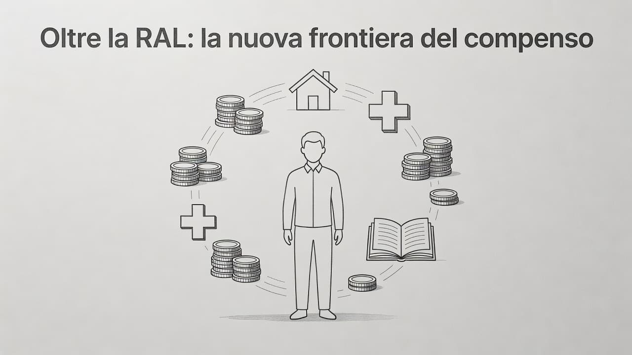 A graphite drawing on gray paper features a central person surrounded by floating icons including currency coins, a house symbol, a medical cross, and an educational book, all rendered in clean lines.