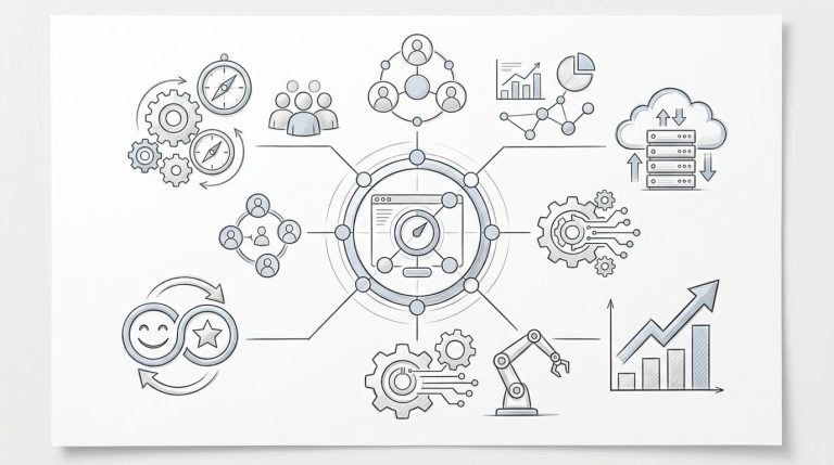 Schema circolare collega strategia, dati, cloud, automazione e crescita aziendale.