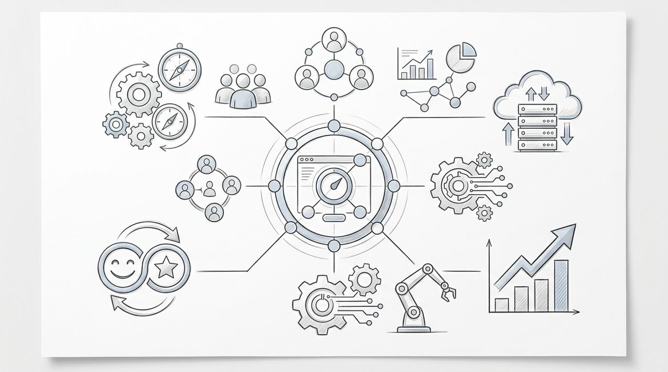 Schema circolare collega strategia, dati, cloud, automazione e crescita aziendale.
